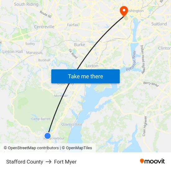 Stafford County to Fort Myer map