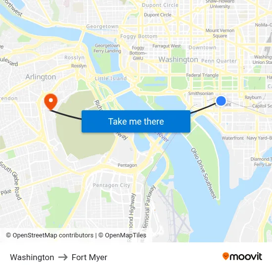 Washington to Fort Myer map
