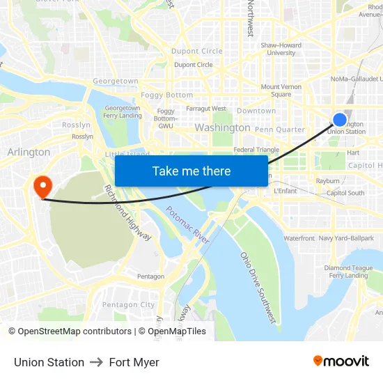 Union Station to Fort Myer map