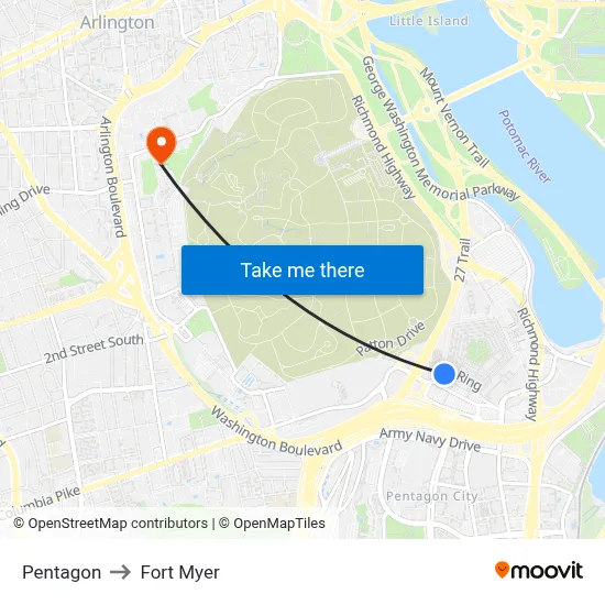 Pentagon to Fort Myer map