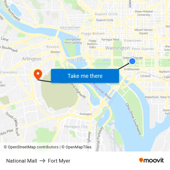 National Mall to Fort Myer map
