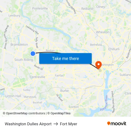 Washington Dulles Airport to Fort Myer map
