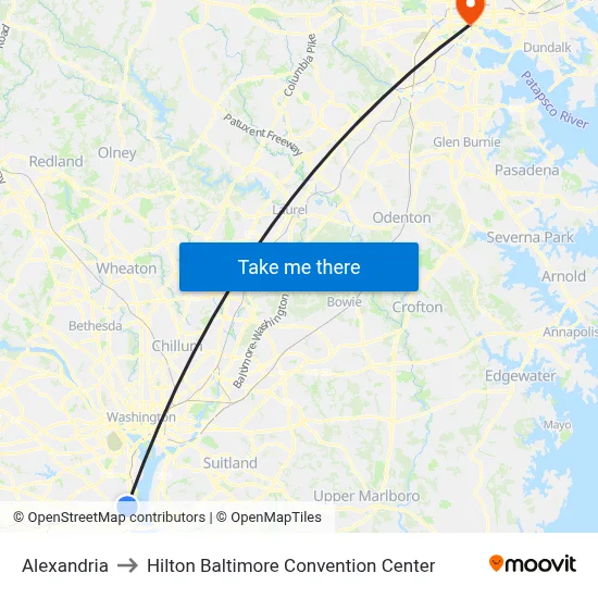 Alexandria to Hilton Baltimore Convention Center map