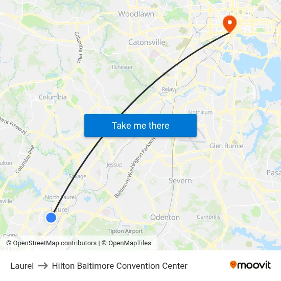 Laurel to Hilton Baltimore Convention Center map