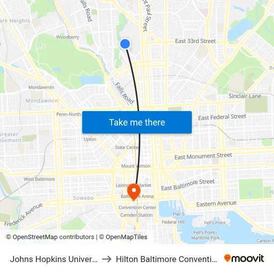 Johns Hopkins University Olin to Hilton Baltimore Convention Center map