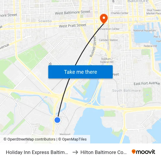 Holiday Inn Express Baltimore at the Stadiums to Hilton Baltimore Convention Center map