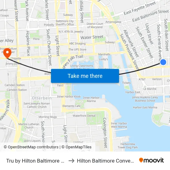 Tru by Hilton Baltimore Harbor East to Hilton Baltimore Convention Center map