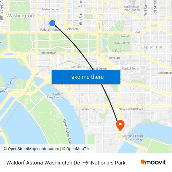Waldorf Astoria Washington Dc to Nationals Park map