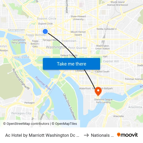 Ac Hotel by Marriott Washington Dc Downtown to Nationals Park map