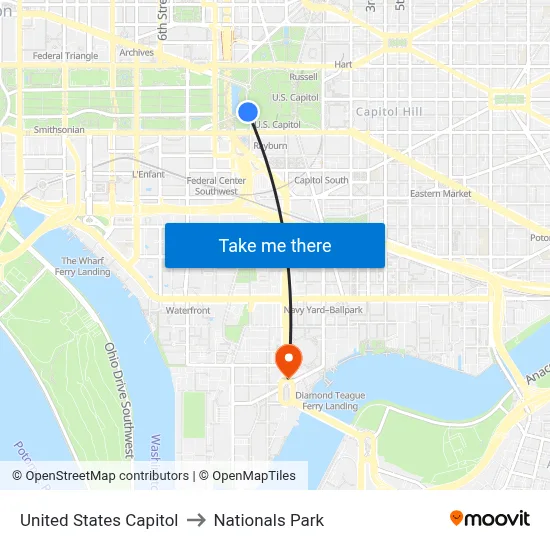 United States Capitol to Nationals Park map