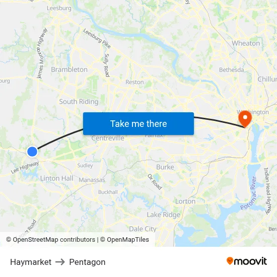 Haymarket to Pentagon map