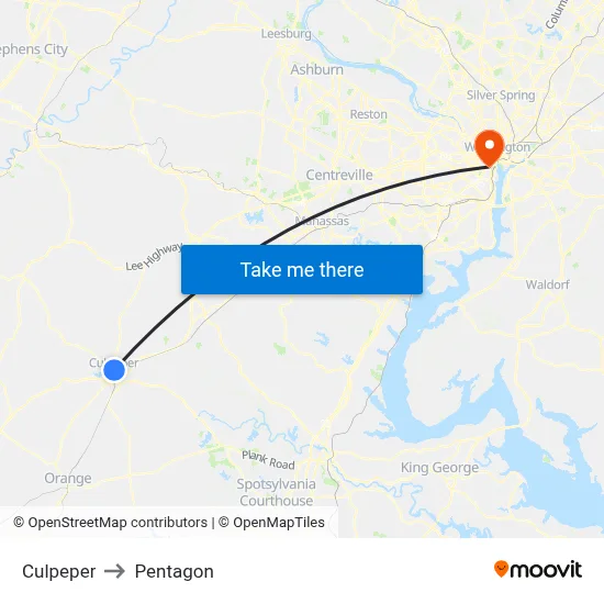 Culpeper to Pentagon map