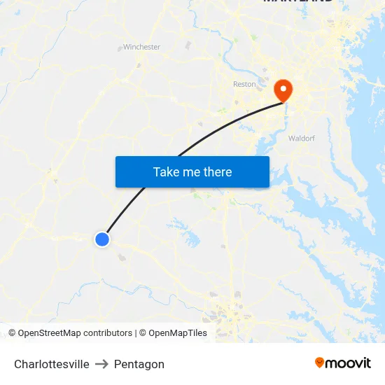 Charlottesville to Pentagon map