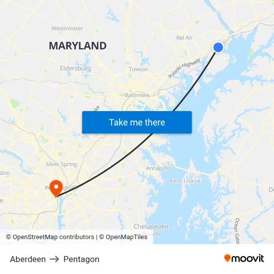 Aberdeen to Pentagon map