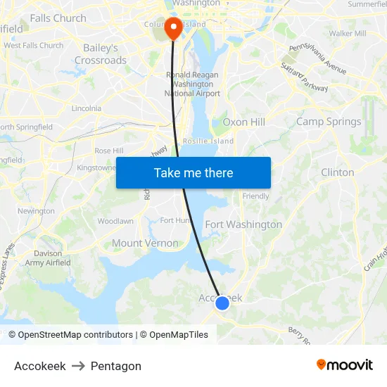 Accokeek to Pentagon map