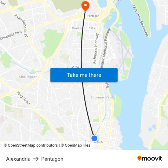 Alexandria to Pentagon map