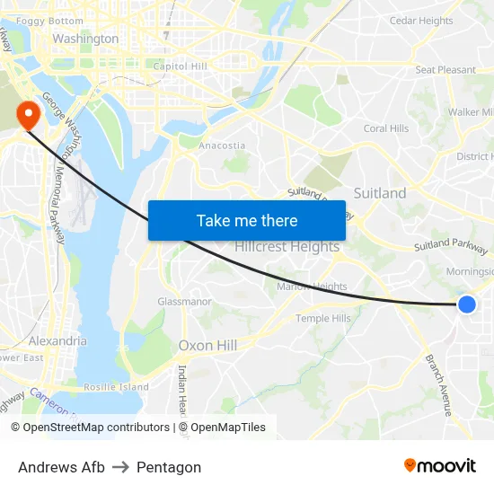 Andrews Afb to Pentagon map