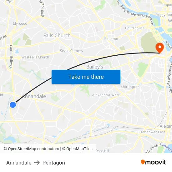 Annandale to Pentagon map