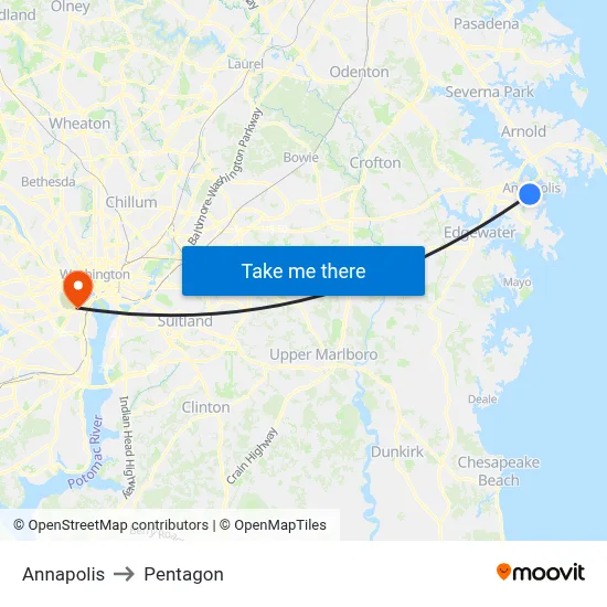 Annapolis to Pentagon map