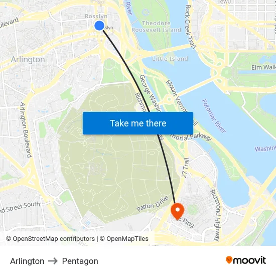 Arlington to Pentagon map