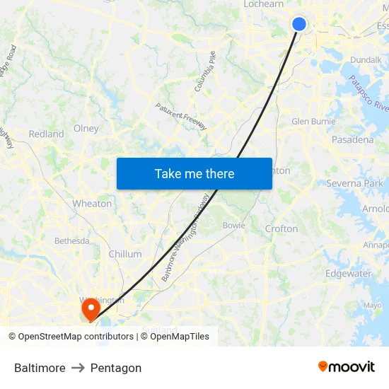 Baltimore to Pentagon map