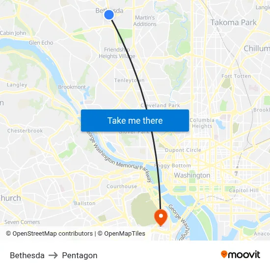Bethesda to Pentagon map