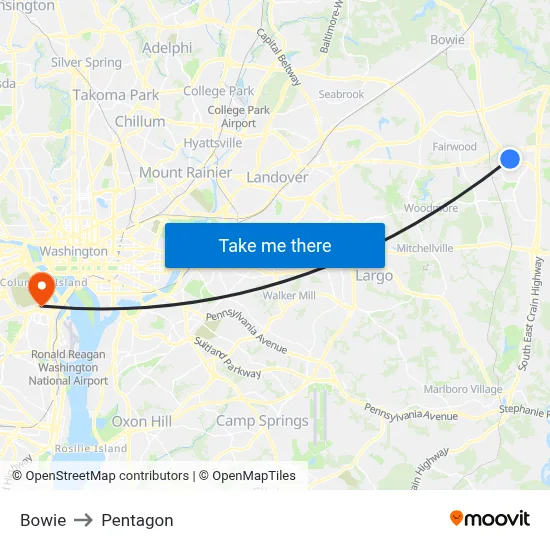 Bowie to Pentagon map