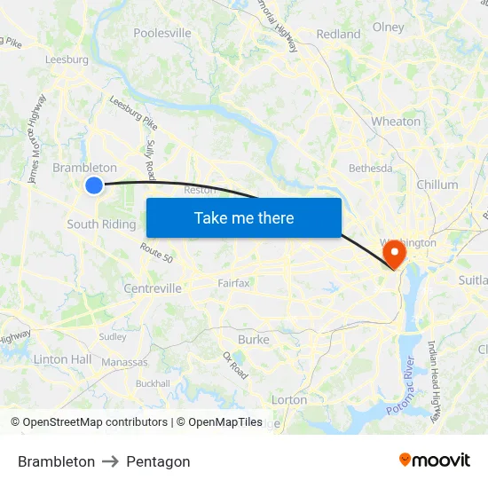 Brambleton to Pentagon map