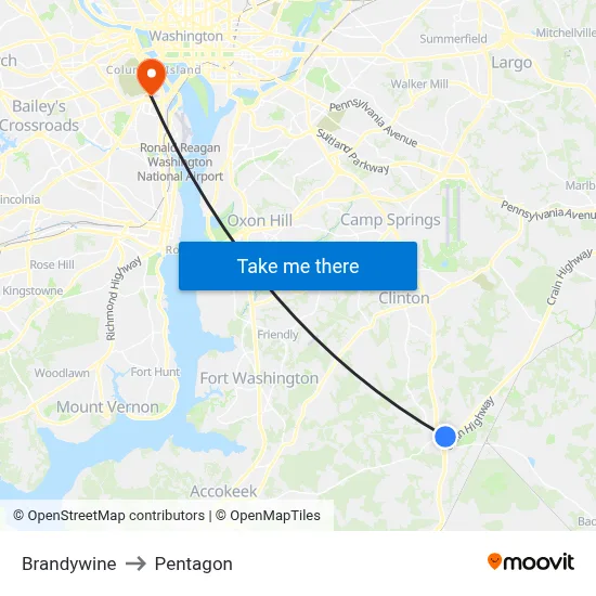 Brandywine to Pentagon map