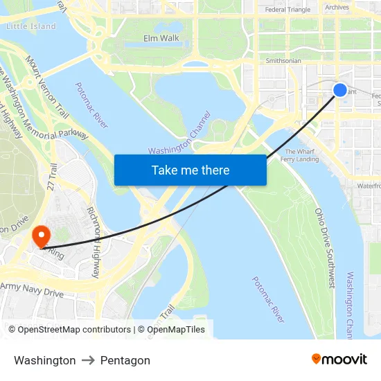 Washington to Pentagon map