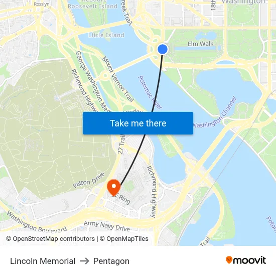 Lincoln Memorial to Pentagon map
