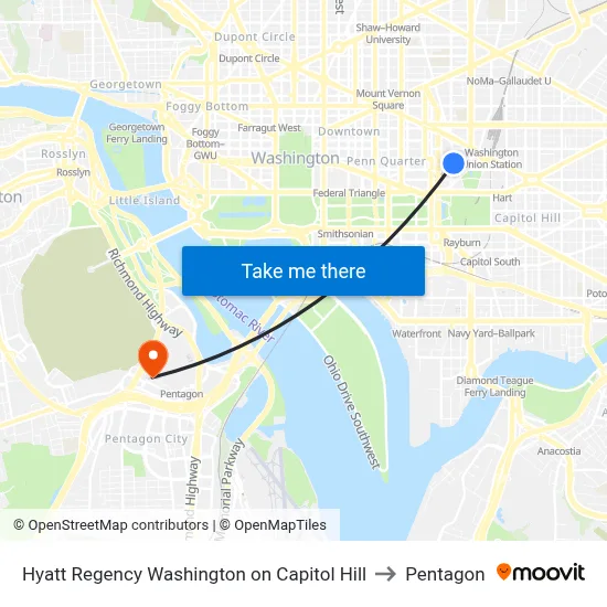 Hyatt Regency Washington on Capitol Hill to Pentagon map