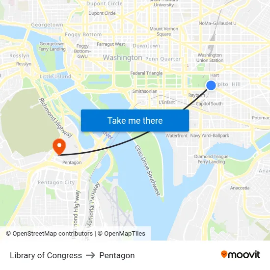 Library of Congress to Pentagon map