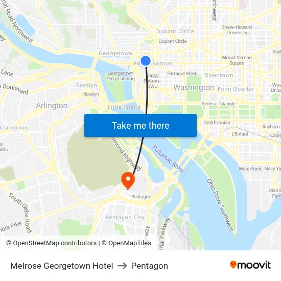 Melrose Georgetown Hotel to Pentagon map