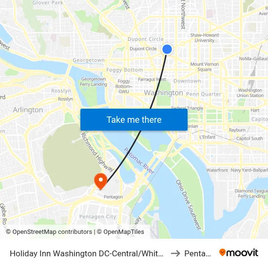 Holiday Inn Washington DC-Central/White House to Pentagon map