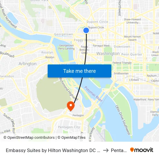 Embassy Suites by Hilton Washington DC Georgetown to Pentagon map