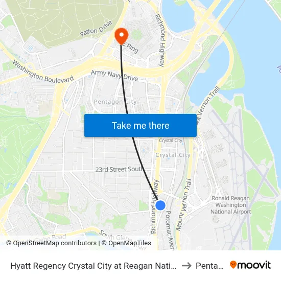 Hyatt Regency Crystal City at Reagan National Airport to Pentagon map