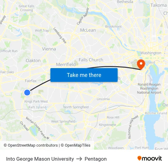 Into George Mason University to Pentagon map