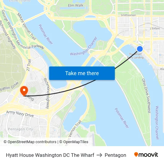 Hyatt House Washington DC The Wharf to Pentagon map