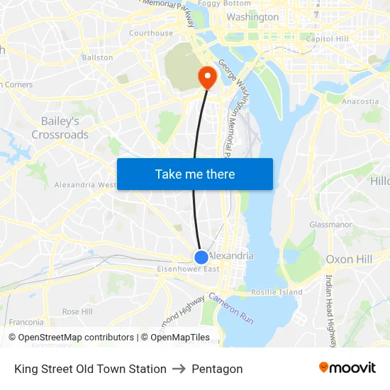 King Street Old Town Station to Pentagon map
