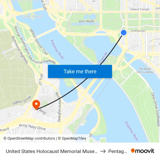 United States Holocaust Memorial Museum to Pentagon map