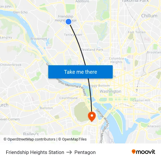 Friendship Heights Station to Pentagon map