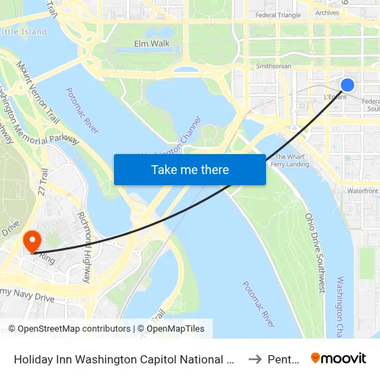Holiday Inn Washington Capitol National Mall an IHG Hotel to Pentagon map