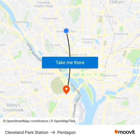 Cleveland Park Station to Pentagon map