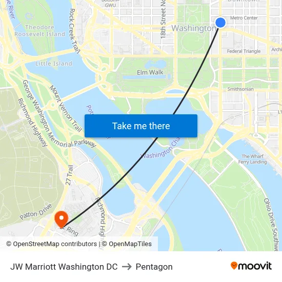 JW Marriott Washington DC to Pentagon map