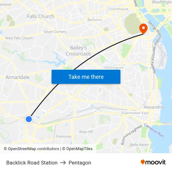 Backlick Road Station to Pentagon map