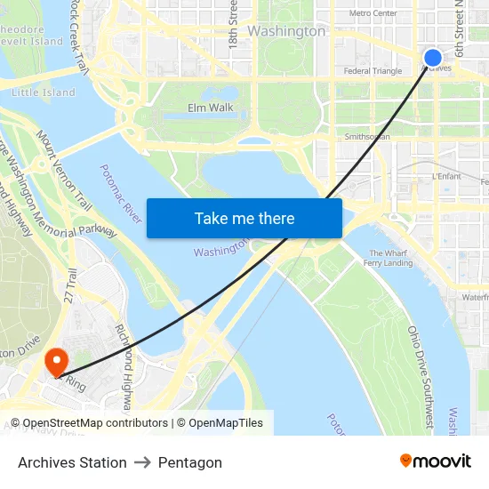 Archives Station to Pentagon map