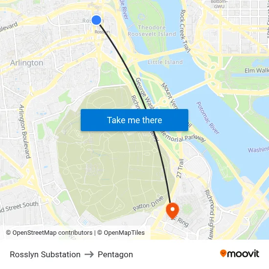 Rosslyn Substation to Pentagon map