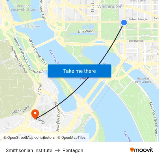 Smithsonian Institute to Pentagon map