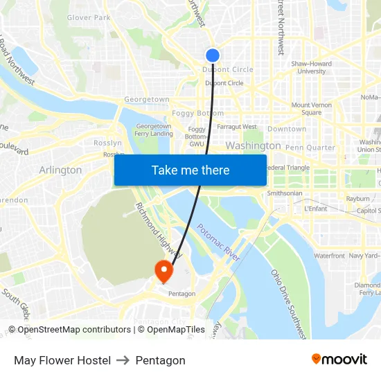 May Flower Hostel to Pentagon map